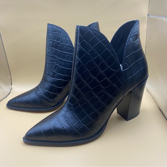 New! Aldo Amodia  Croc Ankle Booties- Block Heel Black- Size 8.5 - Picture 4 of 15